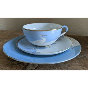 3 pc Nippon HandPainted Tea Cup Saucer Plate Egret